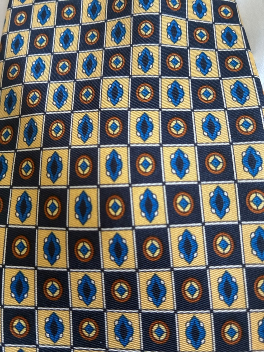 Geometric Blue and Yellow Patterned Tie